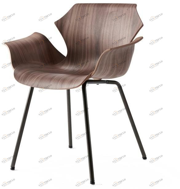 BassamFellows Стул из стали и дерева с подлокотниками Petal Cb-290m