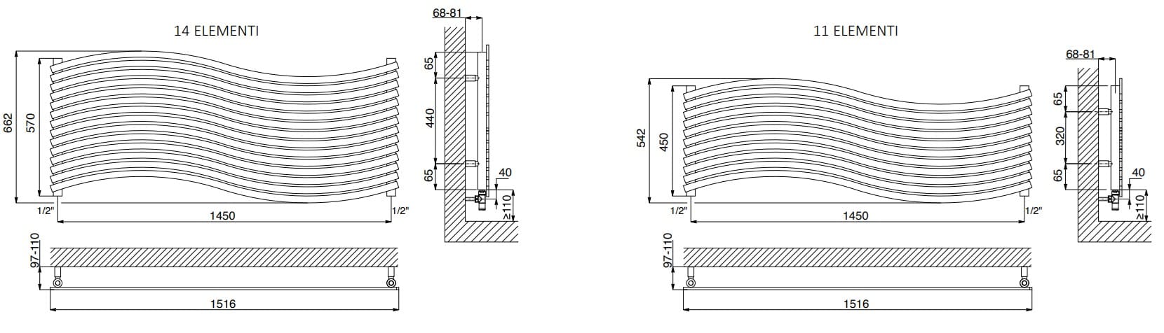 Полированная сталь горизонтальная горячая вода полотенцесушитель Cordivari Design Inox Style ARCH-00073138 - Вид №2