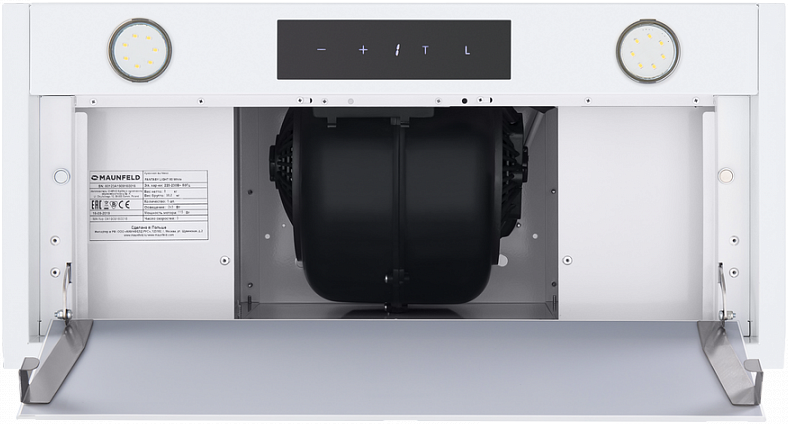 FANTASY LIGHT 60 White Вытяжка / ширина 600 мм, полновстраиваемая, сенсорное управление, 3 скорости, 800 м3/ч, 40 дб, светодиодное led освещение, опция: угольный фильтр cf190c, белый цвет Maunfeld Santreyd  - Вид №4