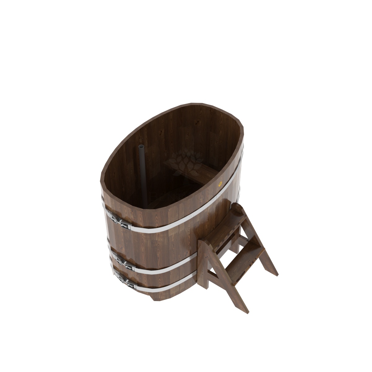 1380 Купель овальная из сращенных ламелей лиственницы 0,76х1,16х1,0 морёная Alyarus  - Вид №1