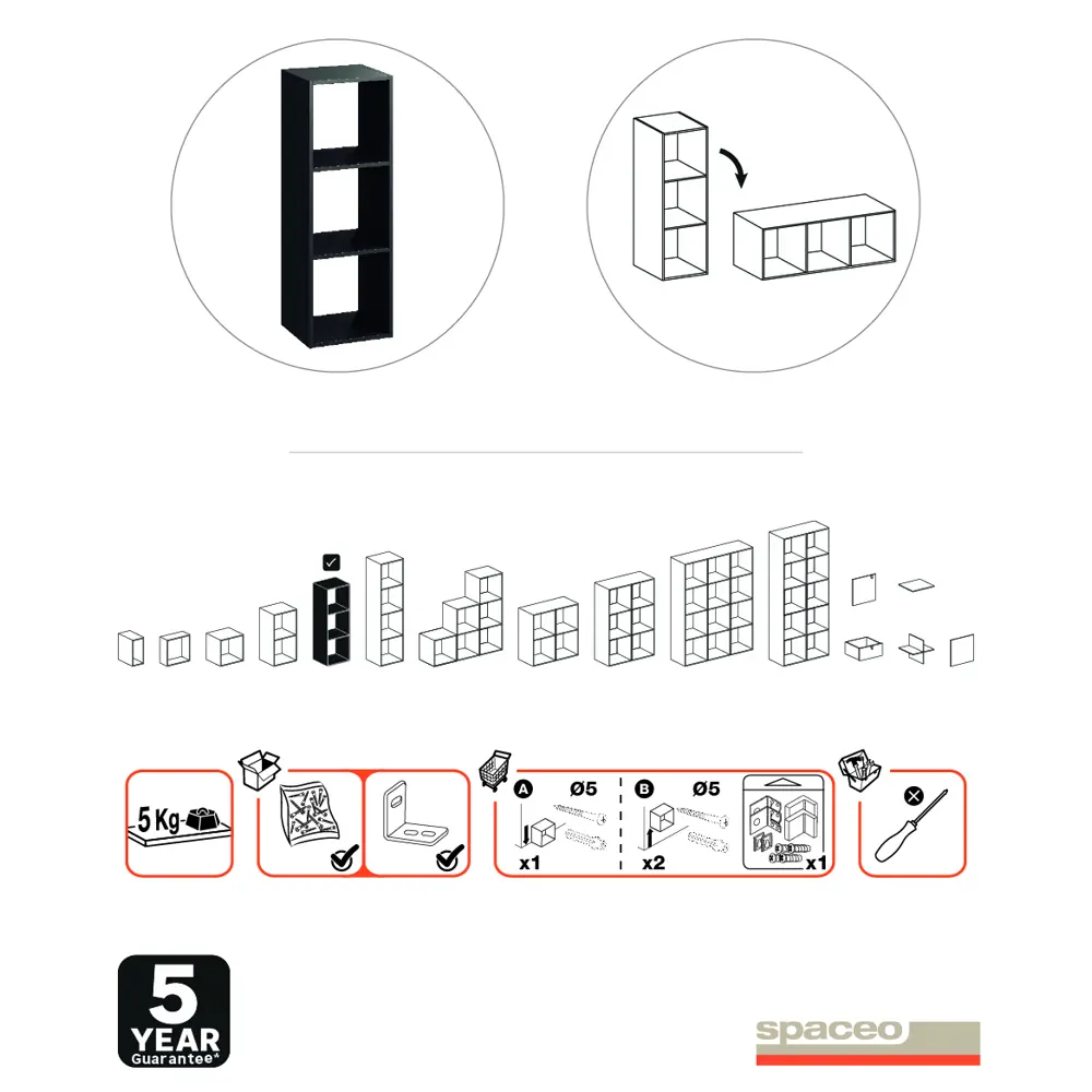 Стеллаж Spaceo KUB 3 секции 36x104x31.5 см ЛДСП цвет графит STLM-2031292 - Вид №7