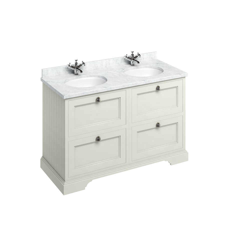 Burlington Отдельностоящий блок 130 со столешницей Carrara White, ящиками и 2 встроенными белыми раковинами Классический серый FC10G_BC12  - Вид №3
