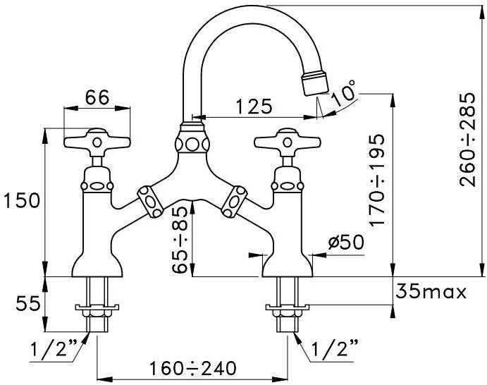 RUBINETTERIE STELLA Смеситель для умывальника на 2 отверстия Italica It00001 - Вид №1