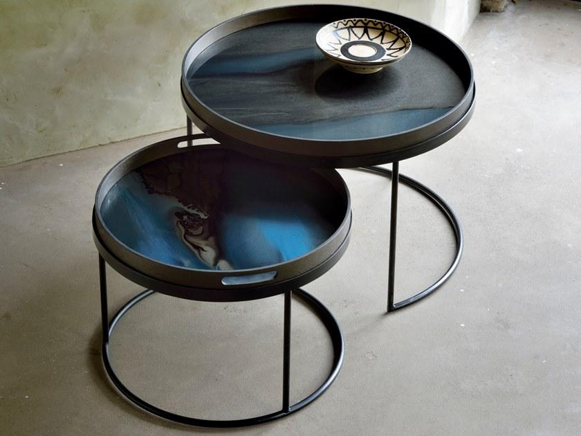 Ethnicraft Круглый поднос из дерева и стекла Linear flow 20913 - Вид №5