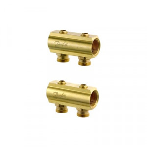 Danfoss Распределительные коллекторы типа FHF для систем водяного отопления с внутренней резьбой FHF Коллектор с запорн. вентилем 6+6 088U0546