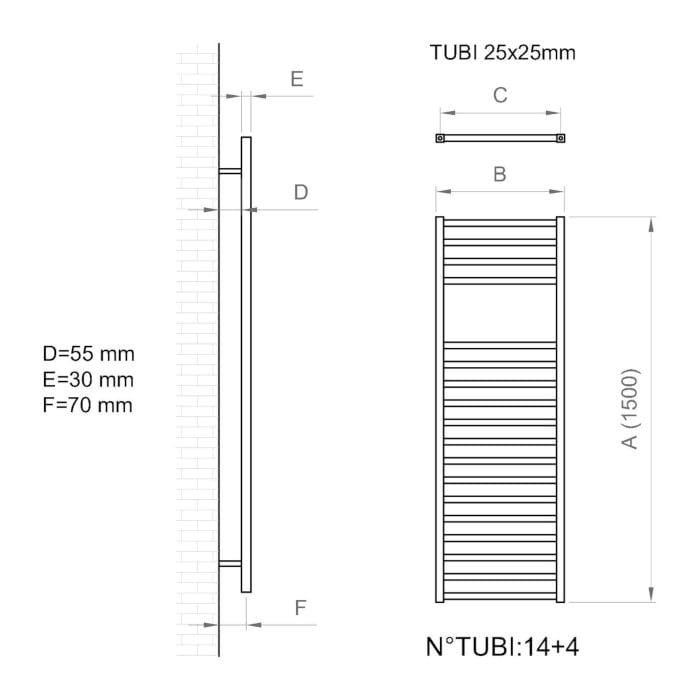 Настенный стальной полотенцесушитель с горячей водой Ercos Square ARCH-00113034 - Вид №15