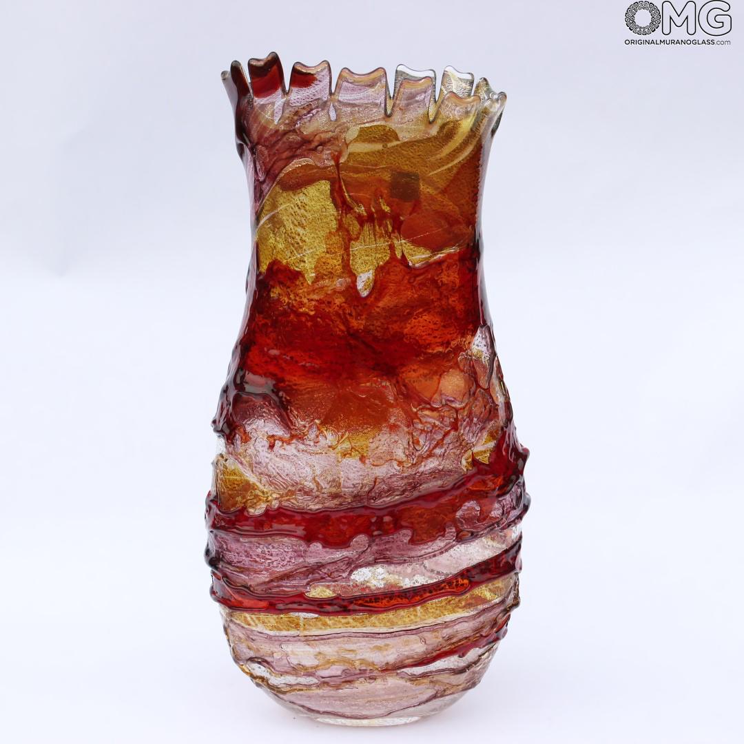2002 ORIGINALMURANOGLASS Янтарная ваза сбруффи Алексис - муранское стекло OMG 10 см  - Вид №1