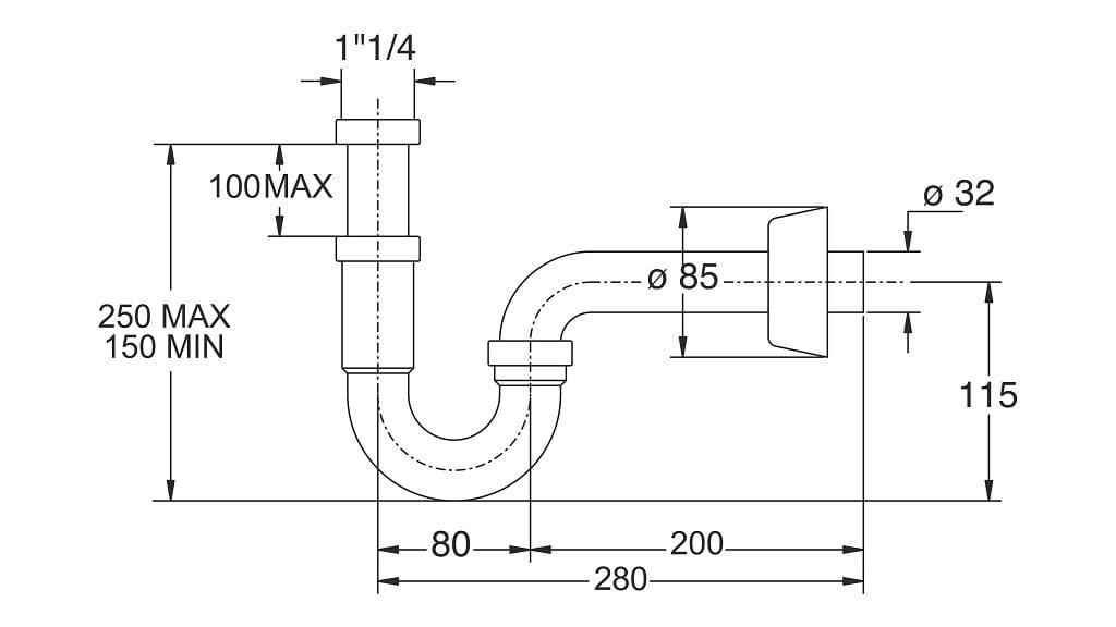 ABS сифон для умывальника Bonomini TUBULAR ARCH-00130678 - Вид №2