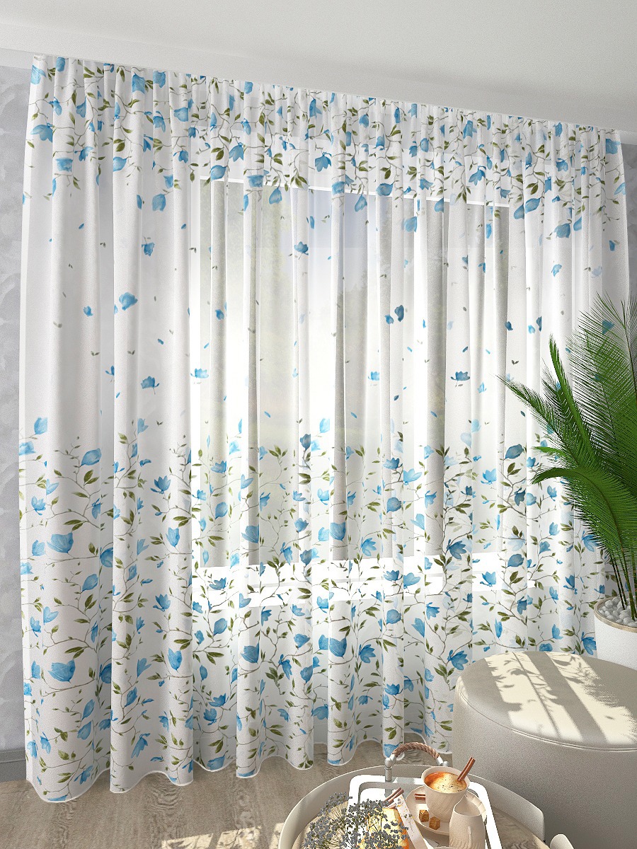 90307481 Тюль "Магнолия" 260х300 голубой STLM-0177243 INVA