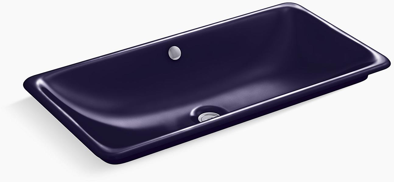 KOHLER Прямоугольная раковина Iron Plains Trough Встраиваемая / устанавливаемая под емкость для ванной комнаты с окрашенной в синий цвет индиго нижней стороной K-20212-BL-DGB 