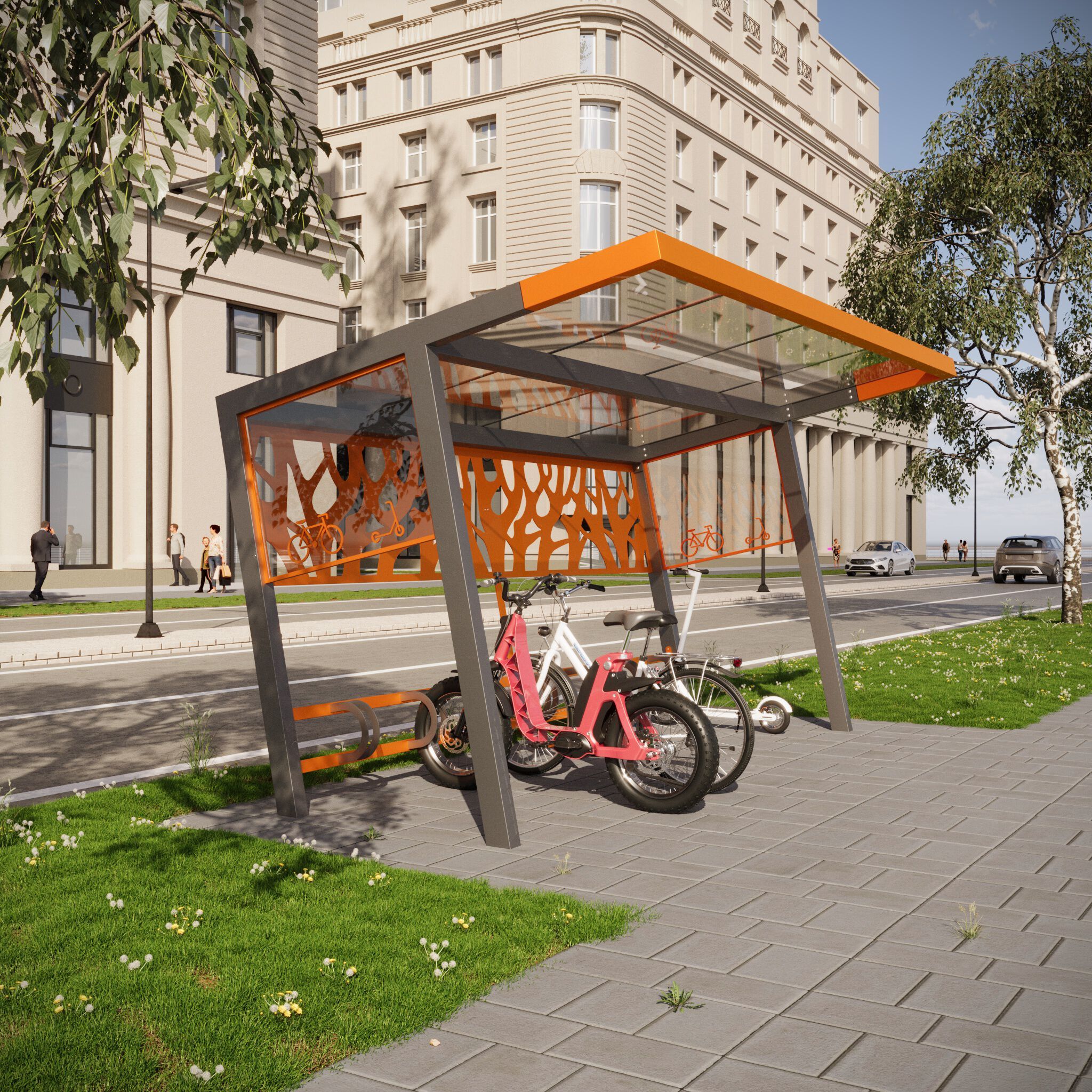 Стальной и поликарбонатный навес для велосипедов и мопедов CITYSì CROSS ARCH-00108240 - Вид №14