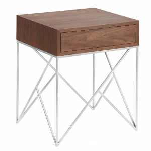 Тумбочка прикроватная для спальни американский орех с ножками серебро Prince box black INTELLIGENT DESIGN  261066 Коричневый