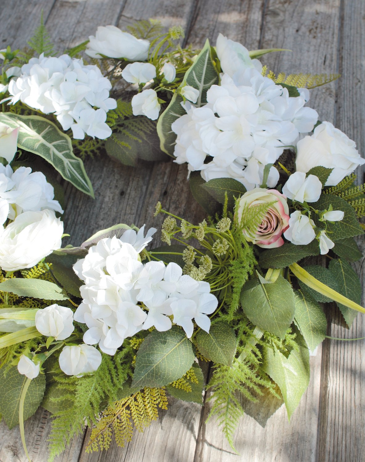 2647 778 a3 Искусственный венок 'лютик / роза / гортензия' Ø 50 см, бежево-белый H-andreas  - Вид №3