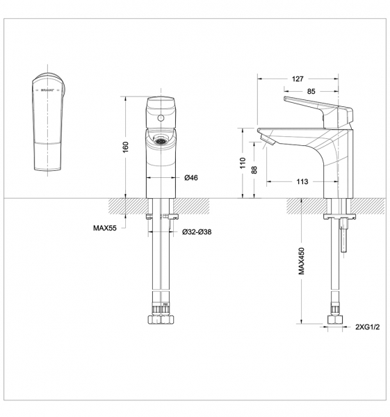 Смеситель для ванной комнаты на раковину низкий REAL F1121179CP bravat - Вид №1