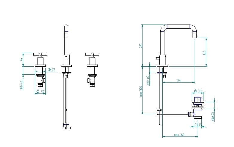 Смеситель для раковины с 3 отверстиями Zazzeri Da-Da ARCH-00056274 - Вид №2