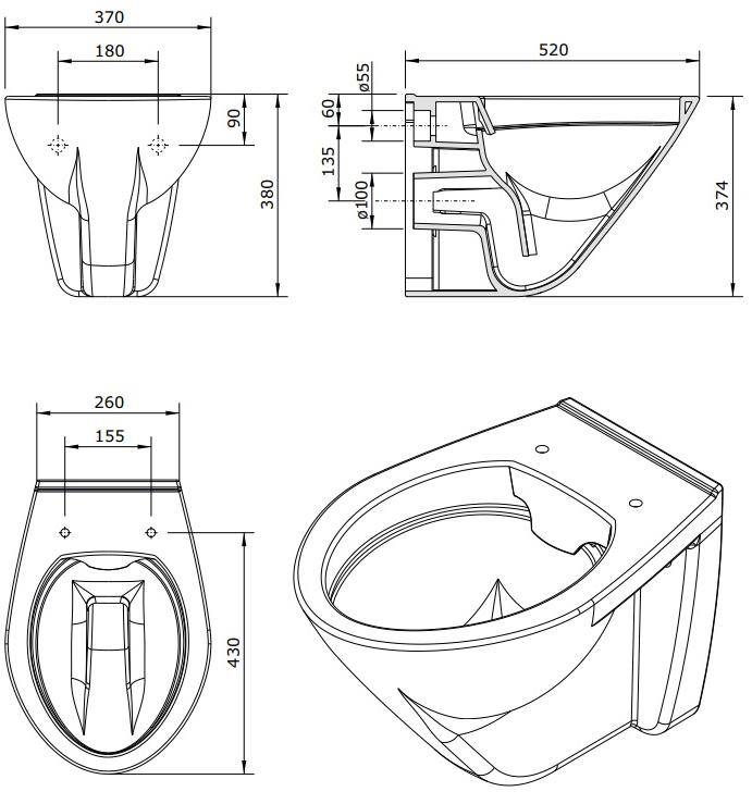 110034004 Подвесной унитаз настенный Белый Sanindusa CETUS Португалия - Вид №1