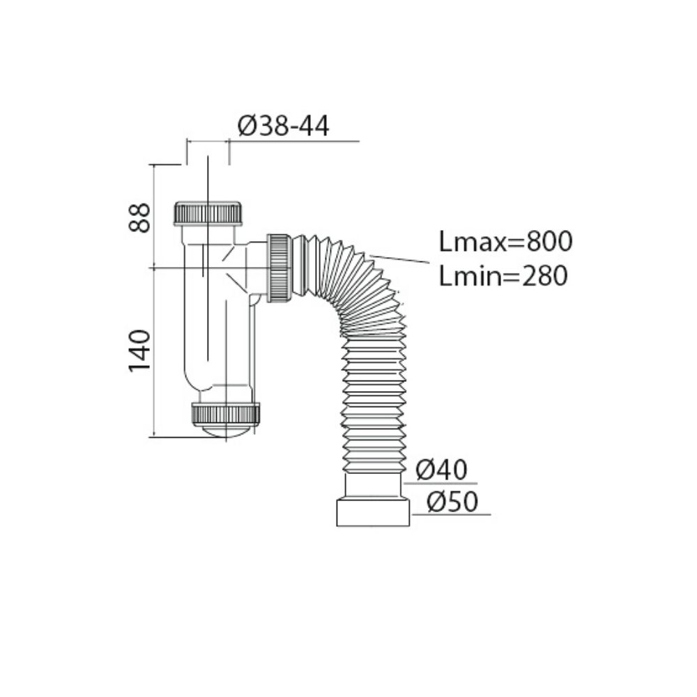 Сифон для писсуара белый, (30987082)  вход ?38-44 мм, c гофротрубой 40*40/50 L.800 мм 30987082 Santreyd  - Вид №1