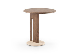 Журнальный столик с основанием из травертина и каркасом из грецкого ореха