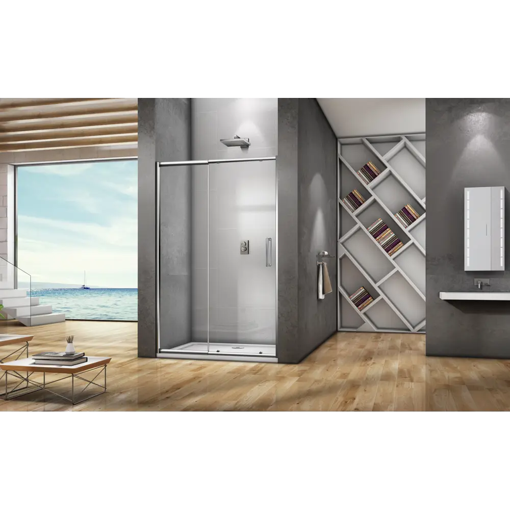 Душевая дверь Spirit 140x190см раздвижная профиль хромированный стекло прозрачное 4мм Santreyd STLM-2086099