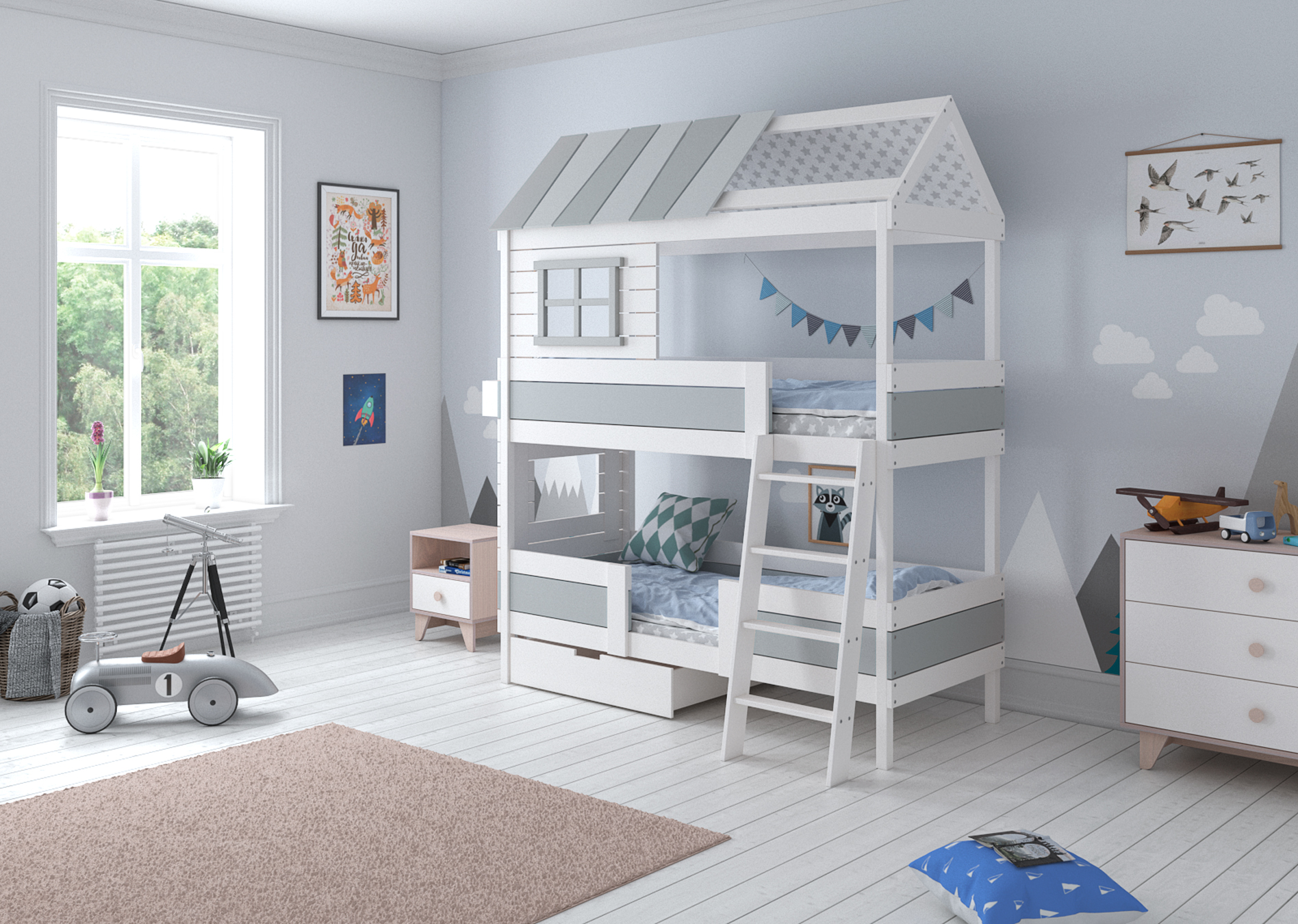 Кровать-домик двухъярусная Home nord M 80х160 см белая, серая ELLIPSE ELLIPSE HOME 351777 Белый;серый Santreyd  - Вид №1