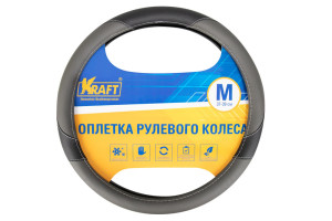 15966378 Оплетка иск кожа с перфорацией, серая/черная, 38 см / M KT 800307 KRAFT