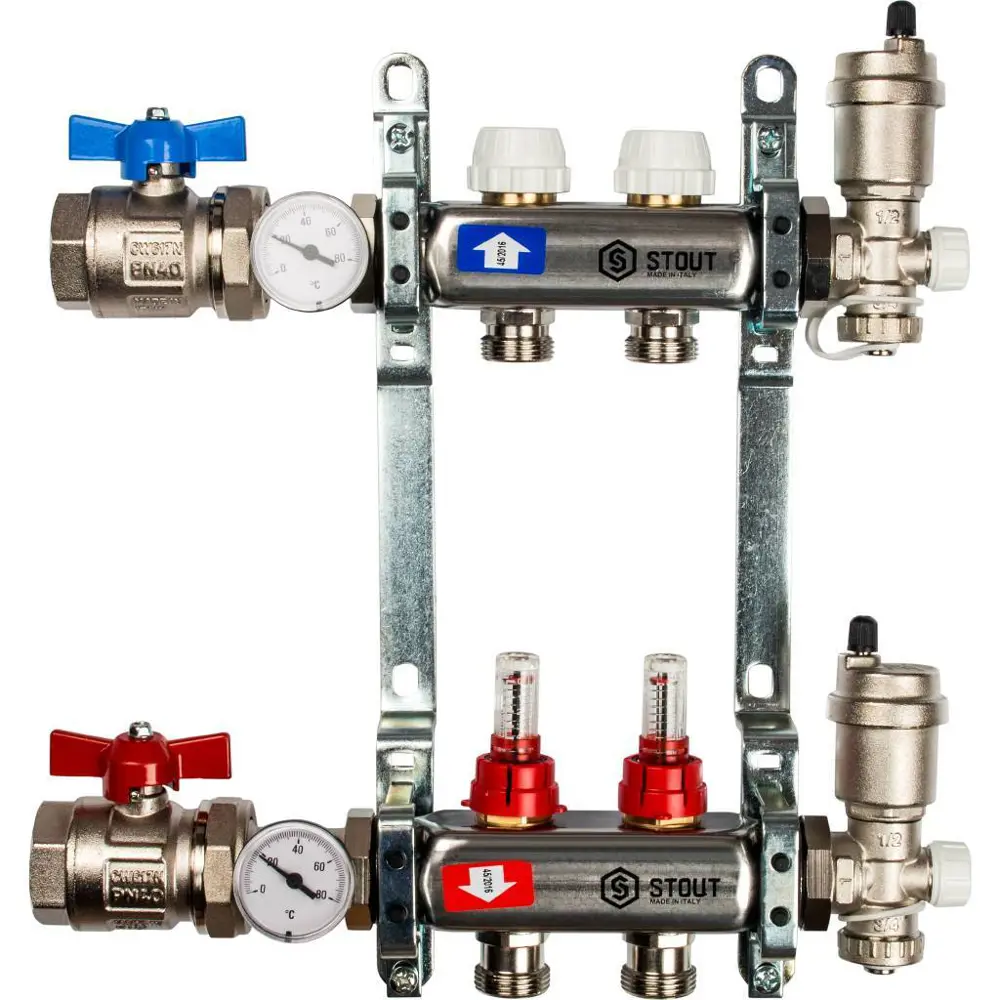Коллекторная группа Stout на 2 выхода 3/4"x3/4" нержавеющая сталь STLM-2056059