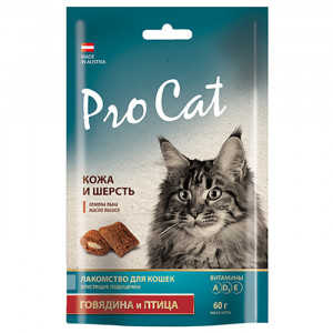 ПР0030540 Лакомство для кошек Подушечки "Здоровая кожа и шерсть" 60г Pro Cat