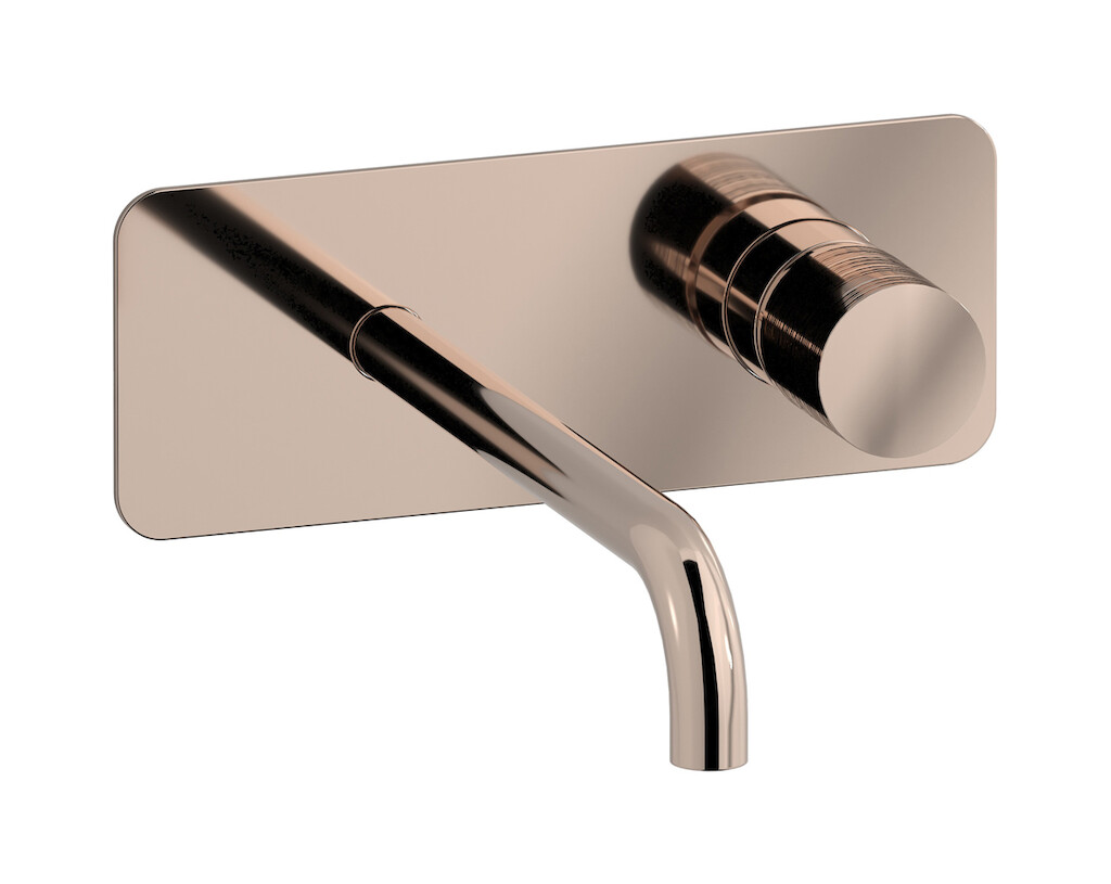 Встроенный в стену смеситель для раковины на 2 отверстия с длинным изливом в комплекте с донным клапаном WE ARE IB vn396cc Rose Gold Vinile