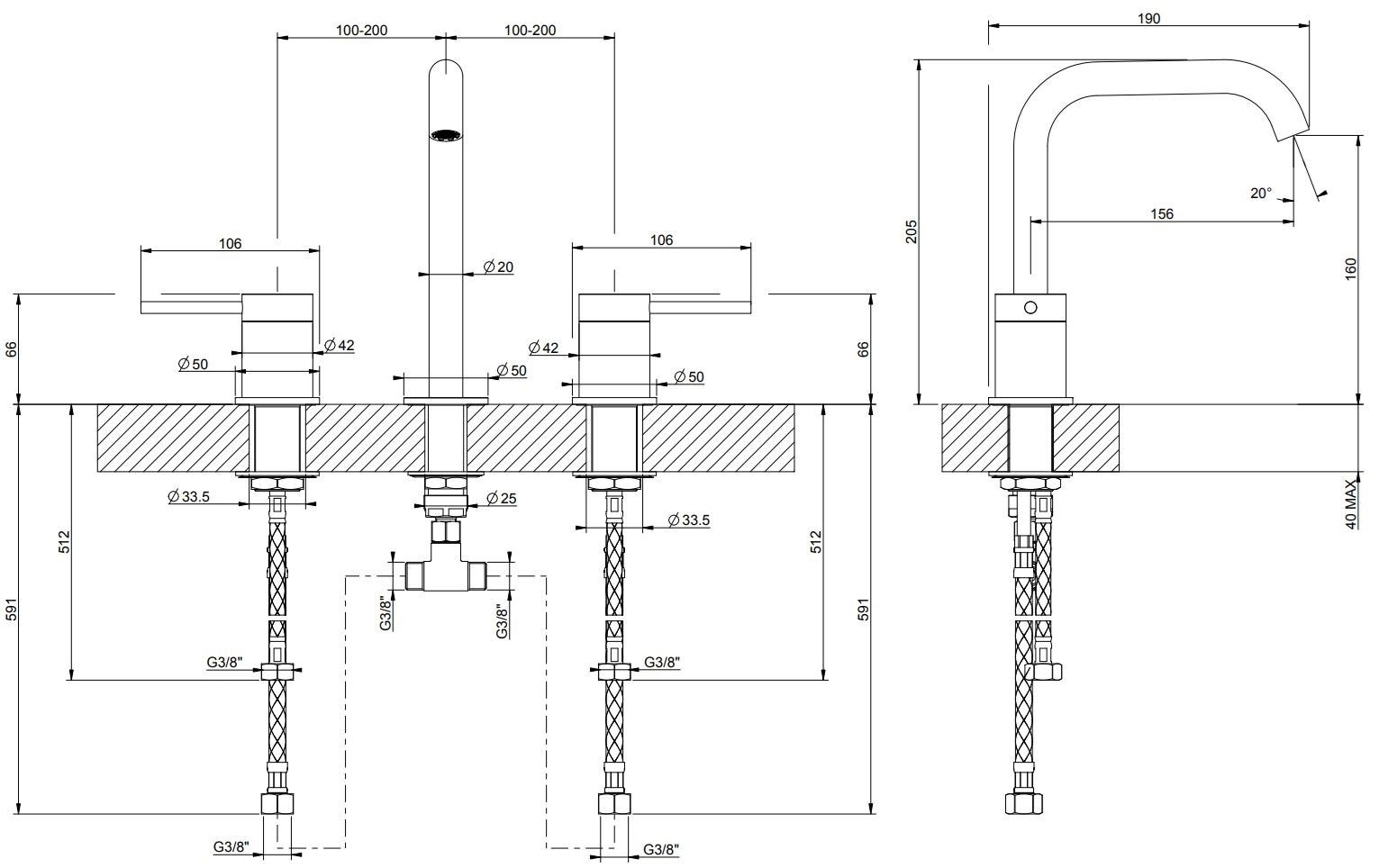 Смеситель для раковины с 3 отверстиями из нержавеющей стали Gessi Messi316 ARCH-00057766 - Вид №2