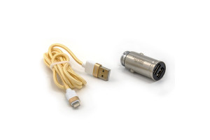17274468 Автомобильное зарядное устройство 2хUSB-А, 2.4 А, кабель AM-8pin, серебро 23750-YL-823Si BYZ