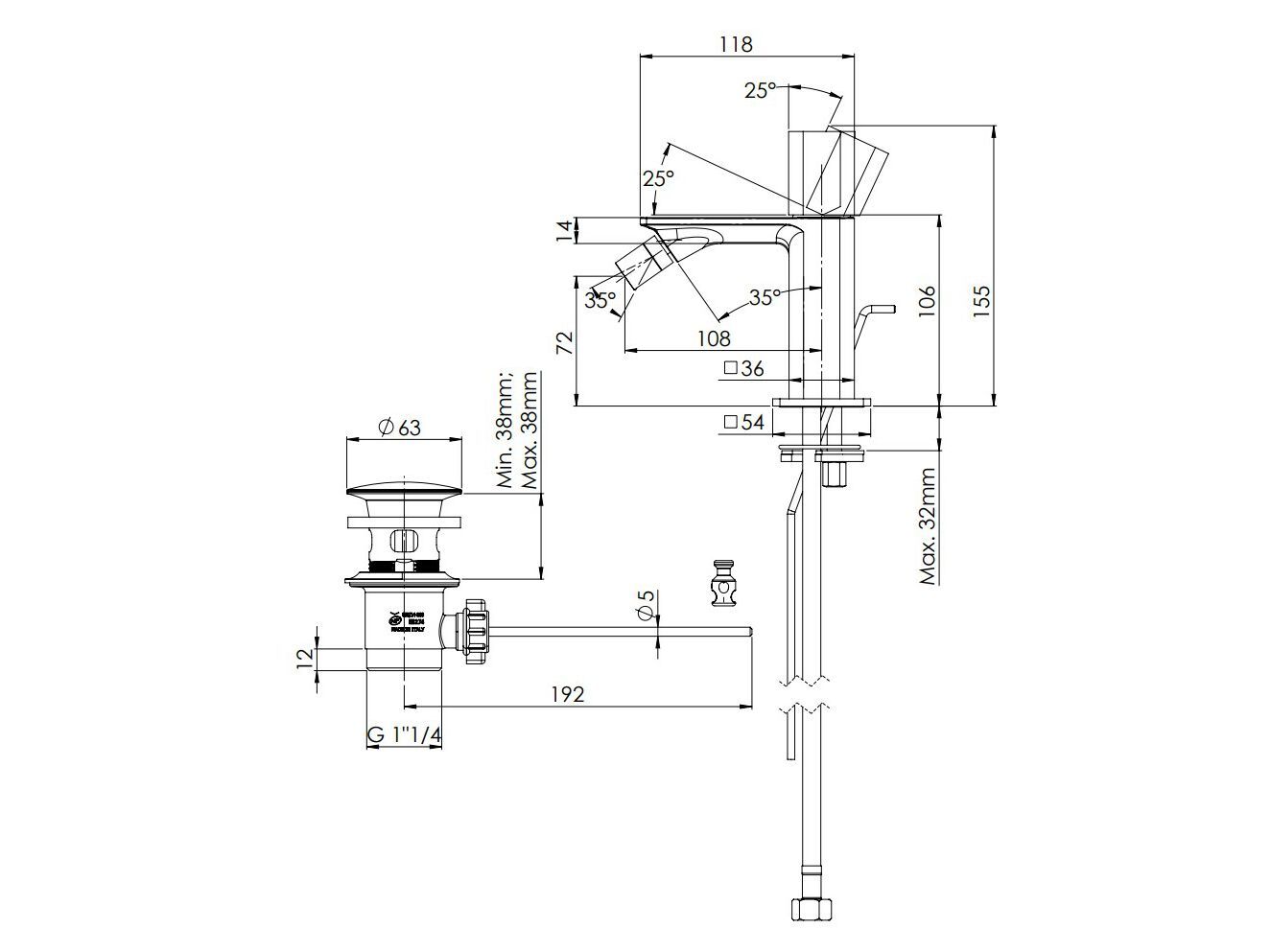 Смеситель для биде с одной ручкой Rubinetterie Mariani Icon-Q ARCH-00071093 - Вид №2