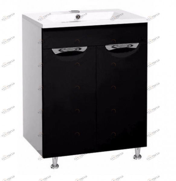 Тумба Кристи-60 прямая + БК черн эмаль с раковиной QVATRO- 60 см MISTY 2312154