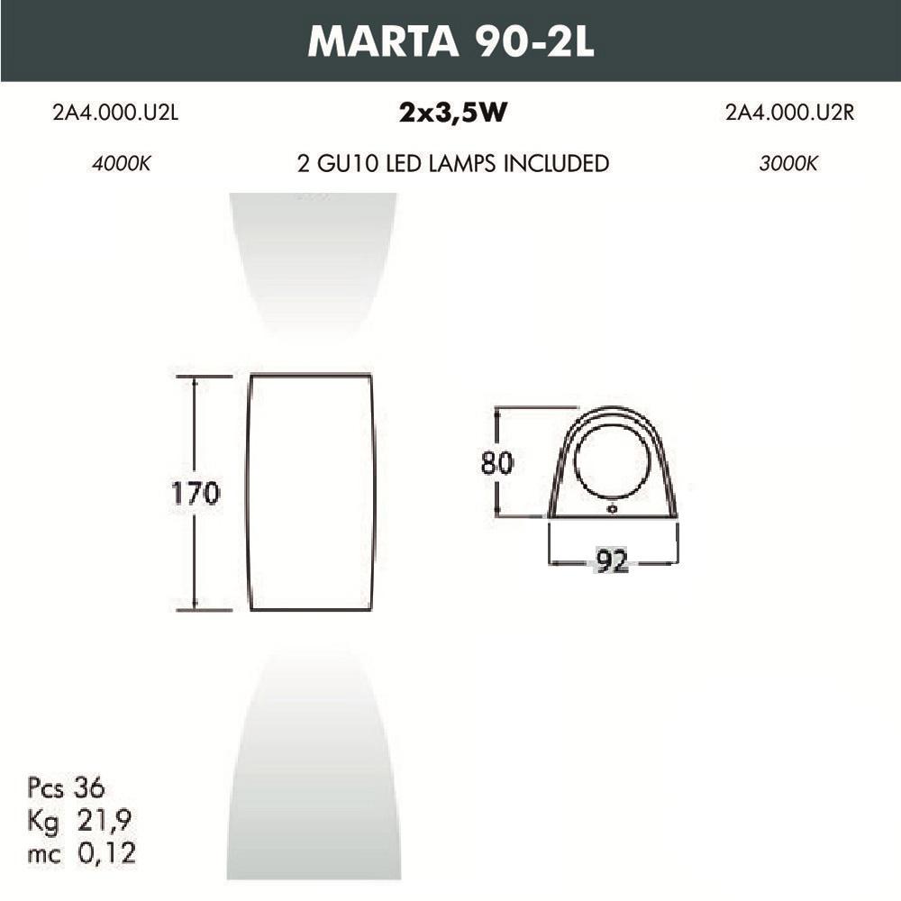 Уличный настенный светодиодный светильник Fumagalli Marta 2A4.000.000.WXU2L FUMAGALLI MARTA 270006 Белый - Вид №1