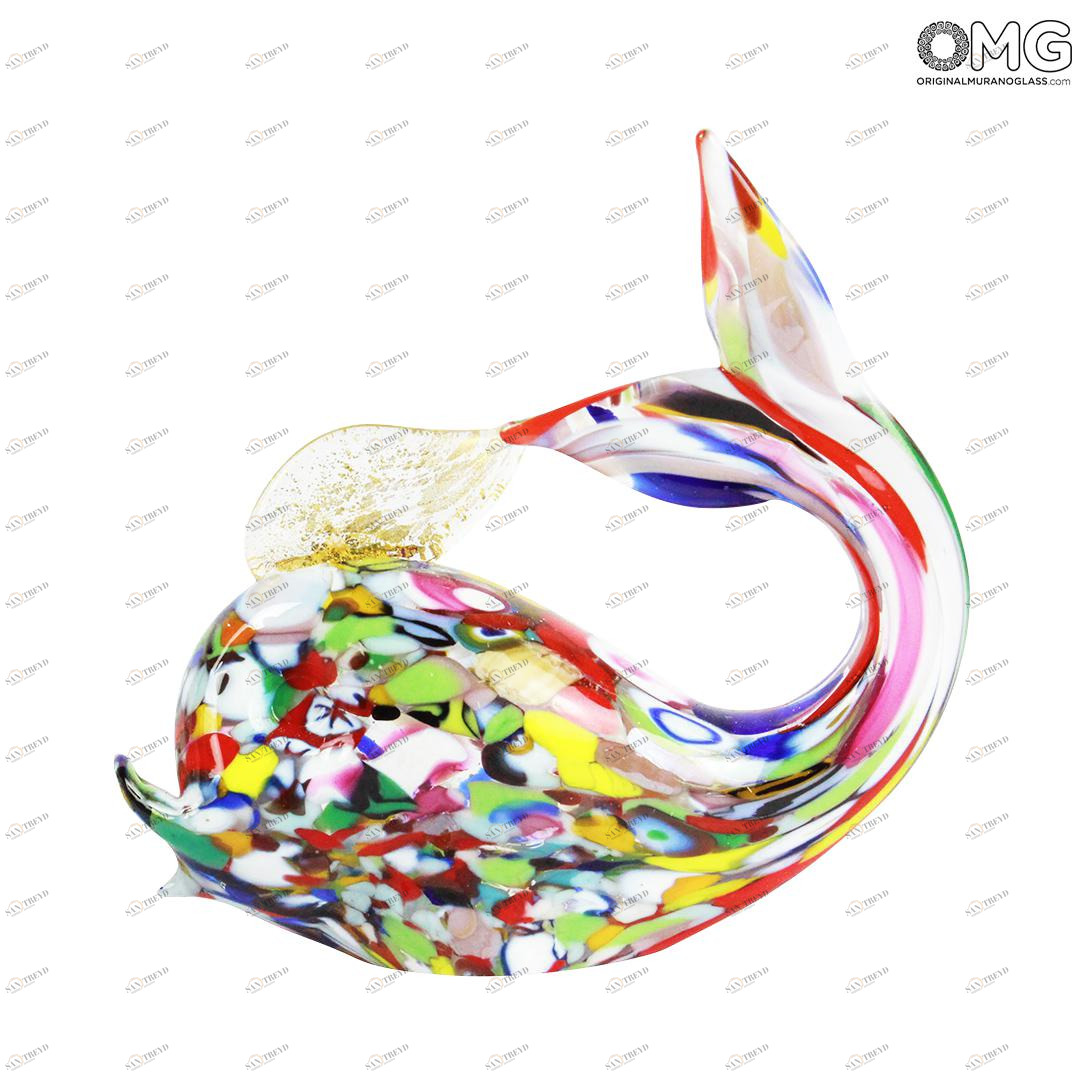 1521 ORIGINALMURANOGLASS Фигурка кита - муррины и золото - муранское стекло  см 