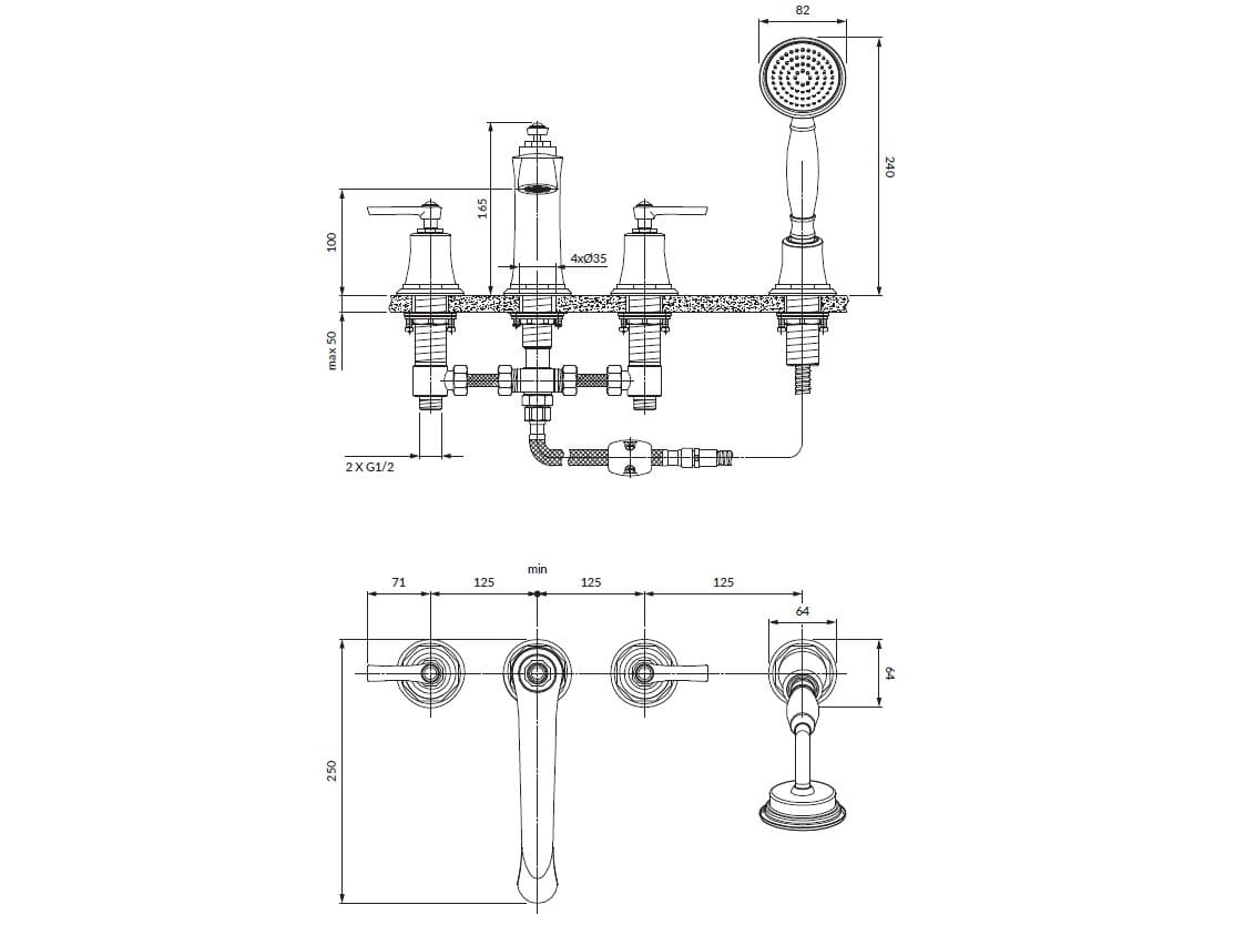 Смеситель для ванны с 4 отверстиями OMNIRES ARMANCE AM5232 ARCH-00079786 - Вид №4