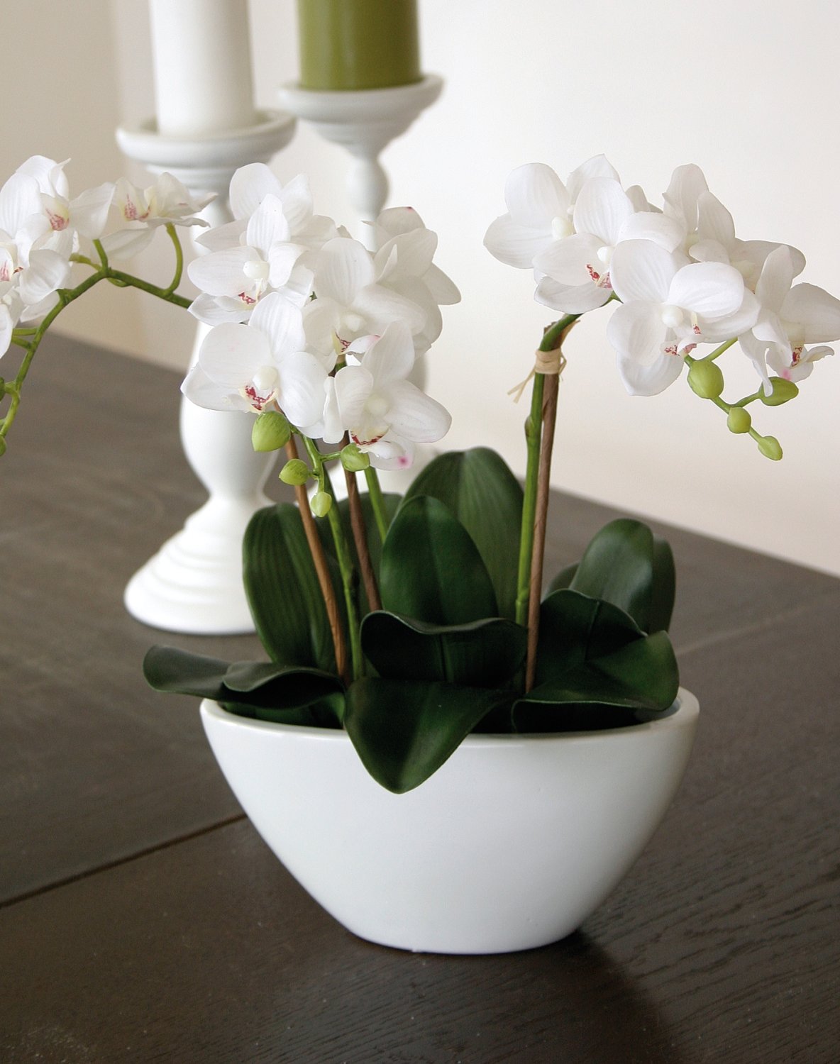 2609 777 a3 Пластиковая орхидея Phalaenopsis, 3-х кратная, в чаше, 38 см, real touch, белая H-andreas  - Вид №2