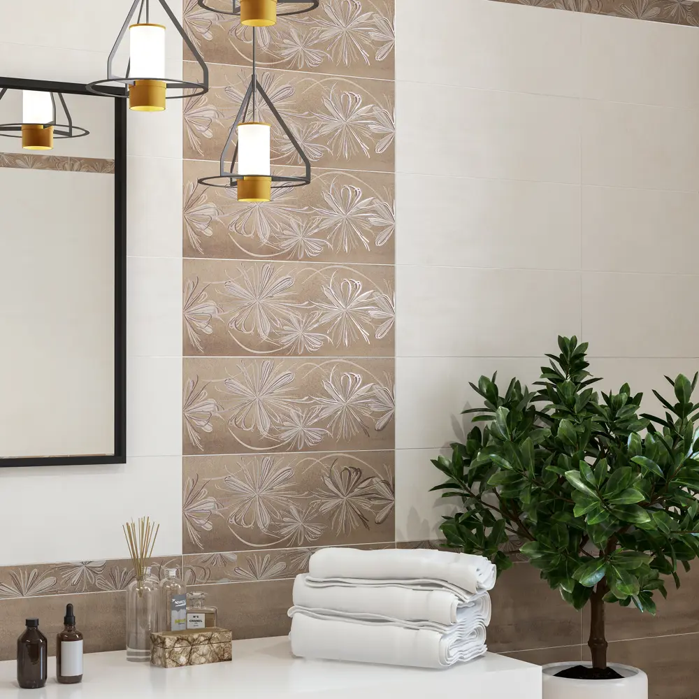 Декор настенный Azori Sonnet Beige Flower 20.1x50.5 см матовый цвет бежевый STLM-2178652 - Вид №1