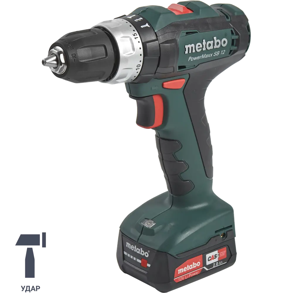 Дрель-шуруповерт аккумуляторная ударная Metabo PowerMaxx SB 601076500, 12 В Li-ion 2х2 Ач STLM-2046302