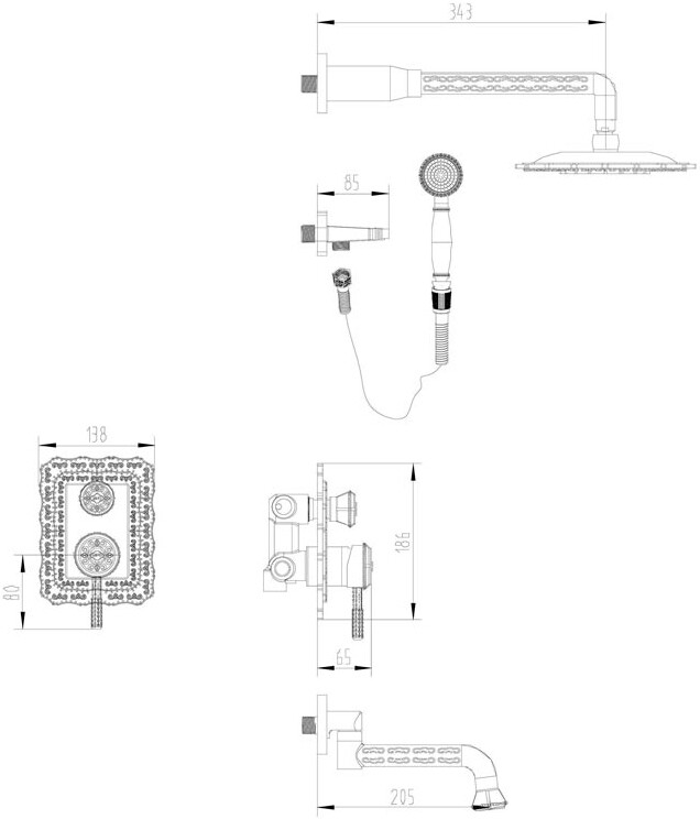 Душевой комплект ZorG Antic A 104DS-SL с внутренней частью, серебро - Вид №5