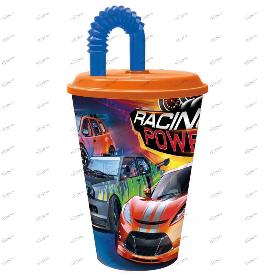 Стакан спортивный пластиковый с соломинкой и крышкой "Сила гонок", 430 мл STOR СИЛА ГОНОК 335951 Синий Santreyd 