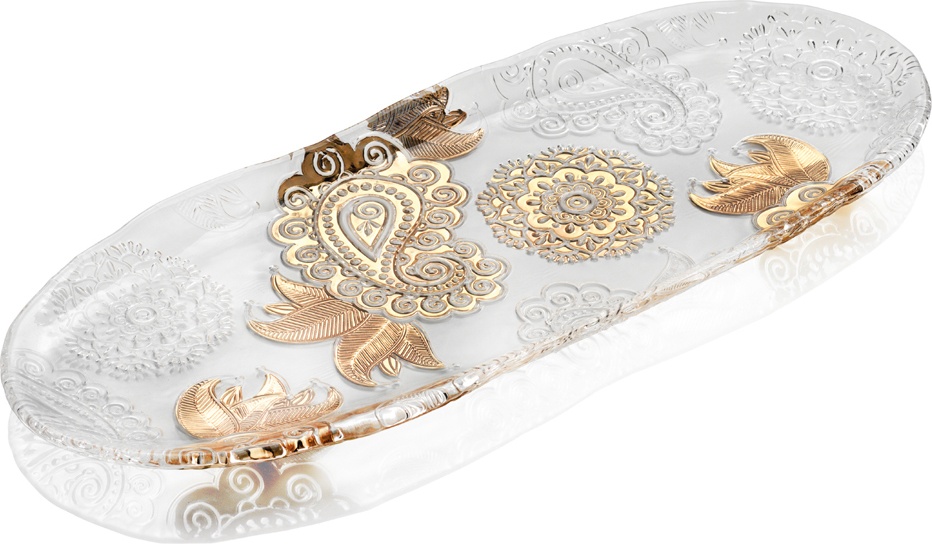 10612724 IVV Блюдо овальное IVV "Пашмина" 43х17см (золотист. узор) Стекло 