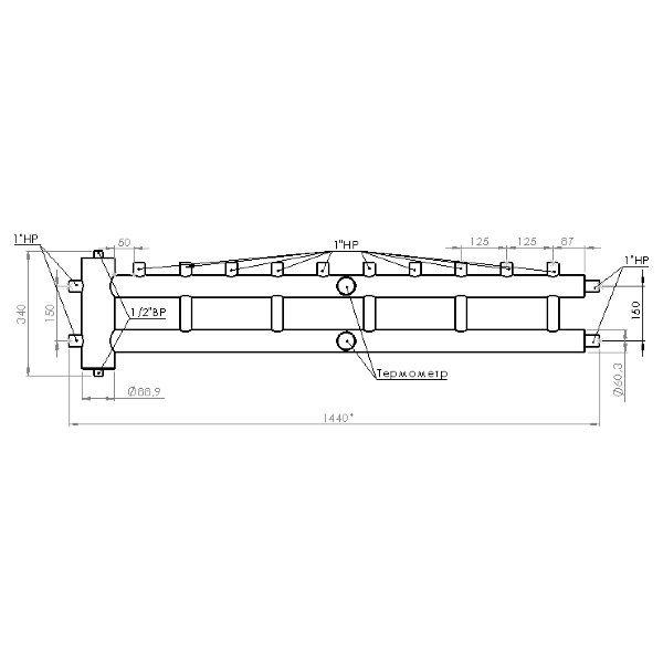 Купить Распределительный коллектор с гидрострелкой 60 кВт, 5+1 контур Прокситерм GSK2551 - Вид №7