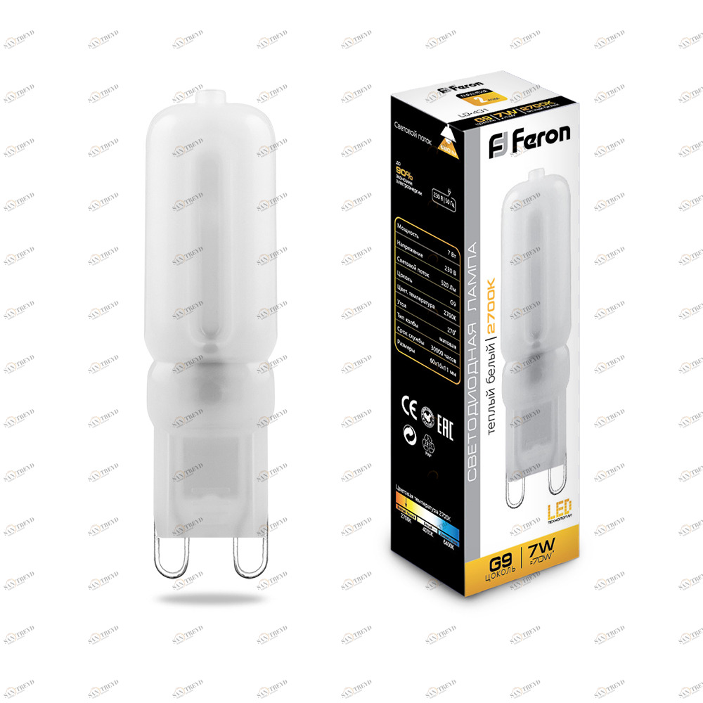 Лампа светодиодная Feron G9 7W 2700K LB-431 25755 FERON  00-3956490 Матовый 