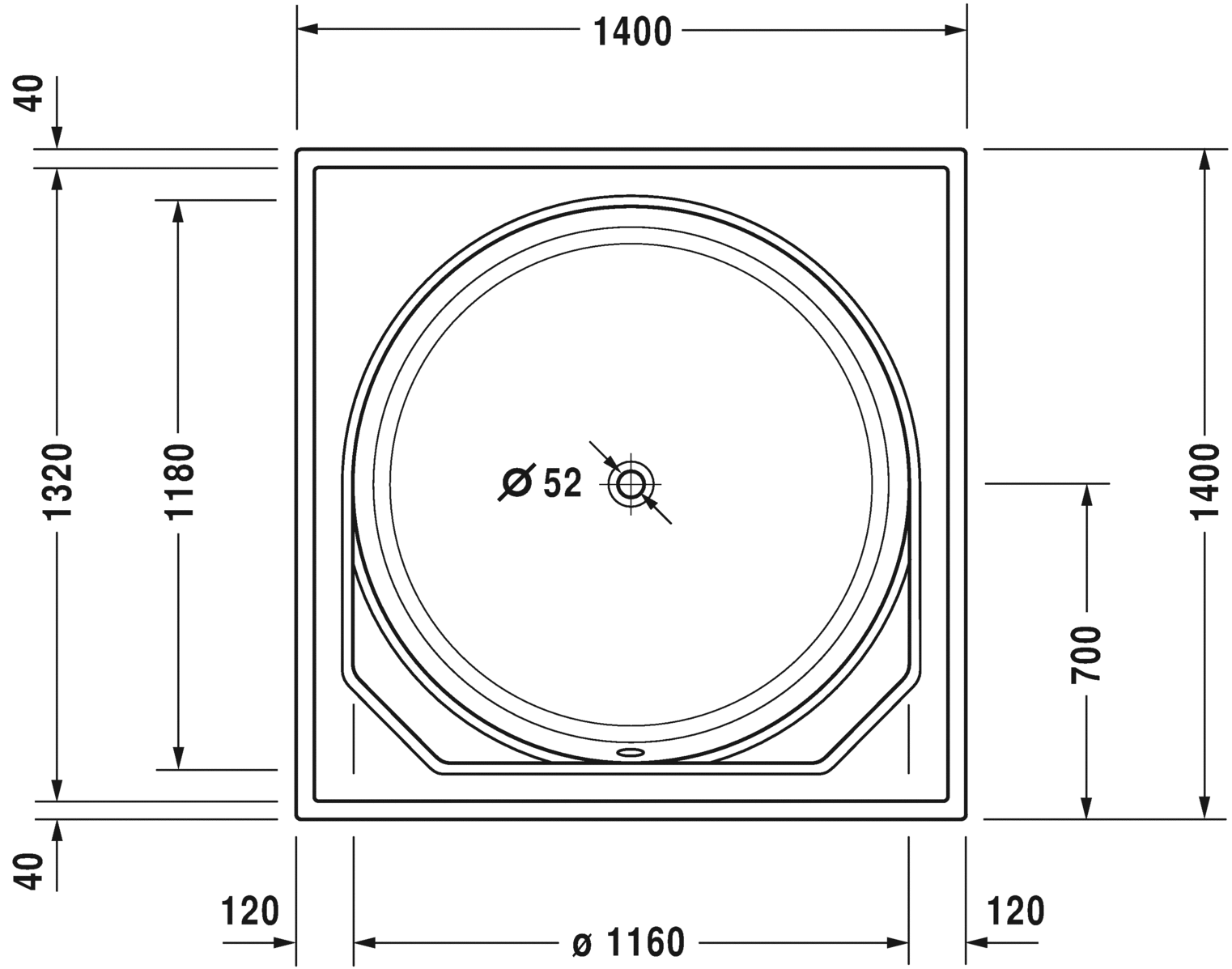 760402..0JS1000 Ванна гидромассажная Blue Moon #760402 1400 x 1400 мм Белый Alpin Duravit - Вид №1