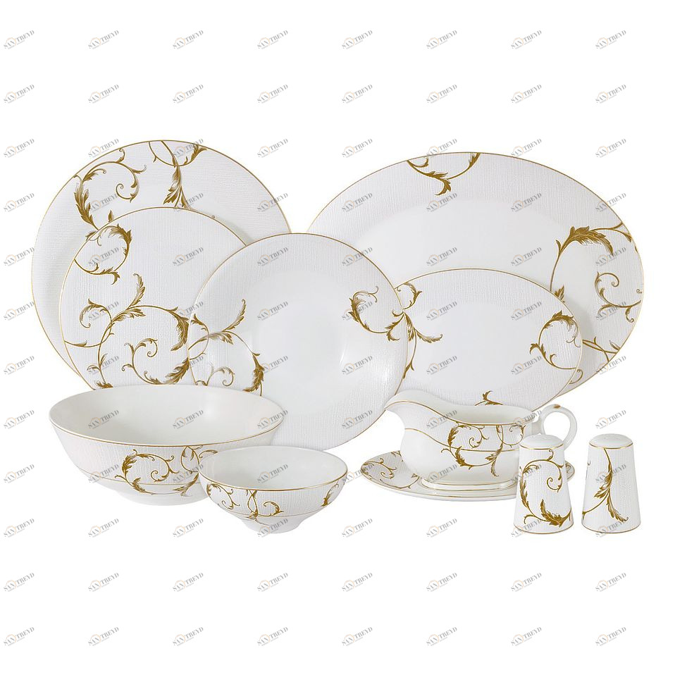 Сервиз обеденный фарфоровый белый с золотым на 6 персон, 27 предметов "Элегия Голд" ANNA LAFARG EMILY ЭЛЕГИЯ 00-3946668 Белый;золото