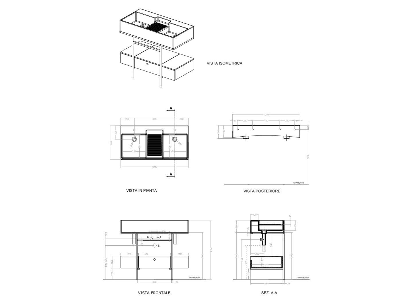 Деревянная двойная консоль для умывальника с ящиками COLAVENE Nobu ARCH-00054487 - Вид №2