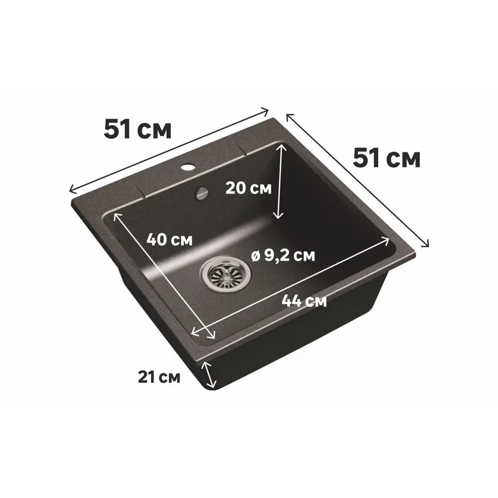 Кухонная мойка DELINIA кварцевая врезная 51×51 см антрацит 82564676 Мойка врезная STLM-0030151 - Вид №3