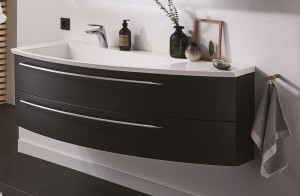 WUA361409R(755/155) Puris Crescendo, тумба под раковину 1400 мм правая, цвет черный структурный