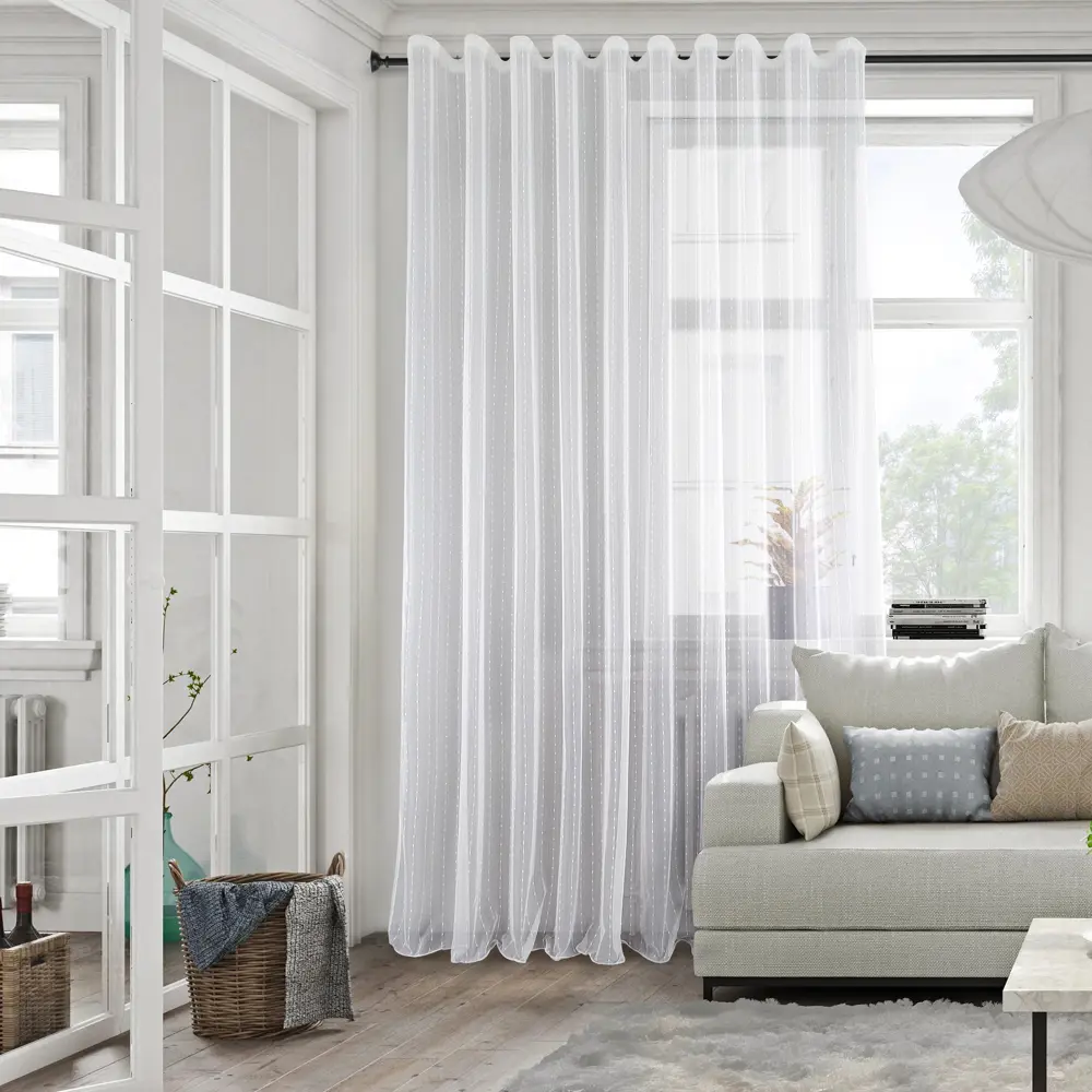 Тюль на ленте для кухни Сэлби 300x280 см полоска цвет экрю MIAMOZA STLM-2079654