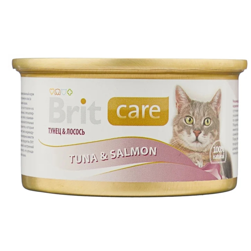 ПР0016451 Корм для кошек Care Тунец, лосось конс. 80г Brit 